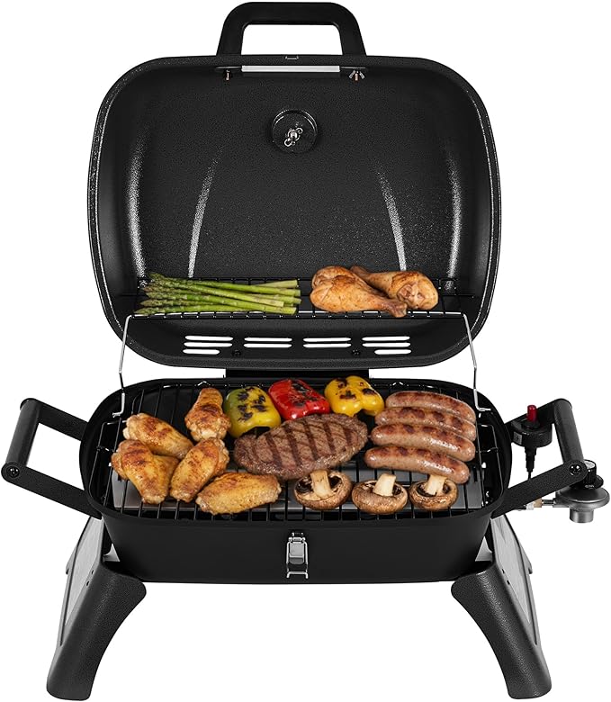 Royal Gourmet GT2006 Portable Tabletop Gas Grill 12000 BTU Output for Outdoor Camping Foldable Legs Piezo Ignition Built-in Thermometer for Tailgates and Camping Trips Dark Gray