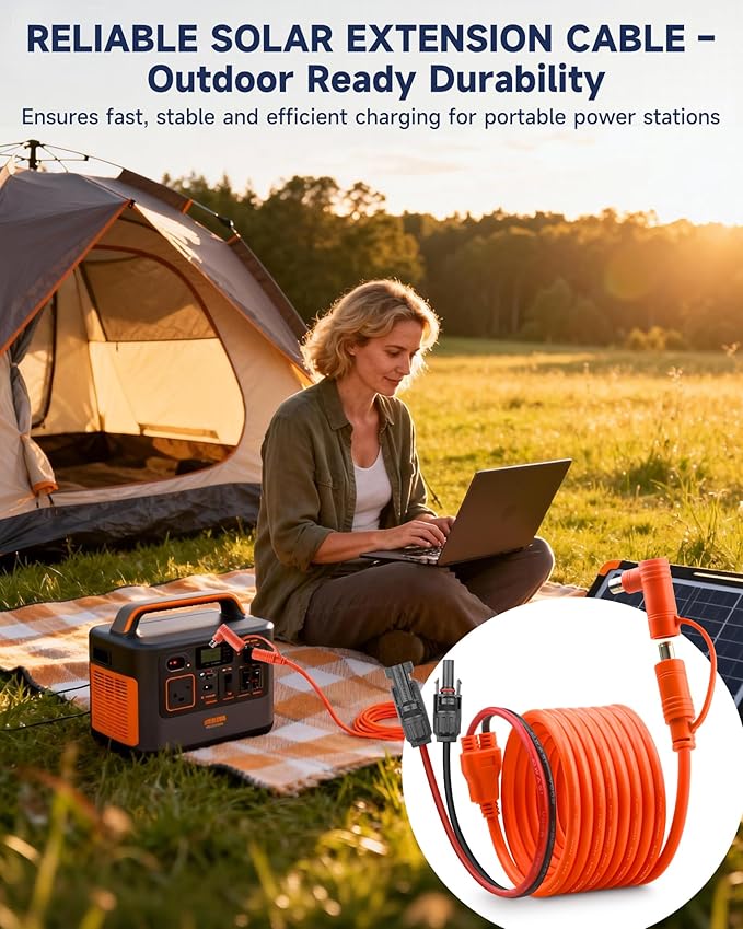 20FT Solar Connector to DC 8mm Adapter Cable 12AWG+14AWG Tinned Copper - DC7909/DC8020 Charging Cable for Portable Power Station Solar Panel RV