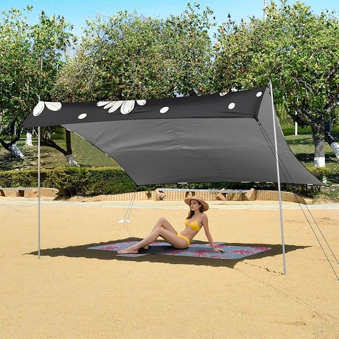 ALAZA Hand Drawn Daisy with Dots Doodle Beach Tent Sun Shelter Portable Canopy Sunshade for Outdoor Camping Picnics Backyard Fun 10x9 ft