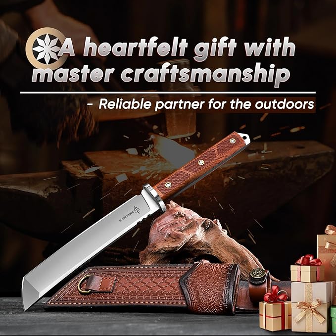 Dream Reach Japanese Tanto Knife Fixed Blade Knife with Leather Sheath for Back Survival Knives with Wood Handle Samurai Knives for Camping Outdoor Collection Gift for Men