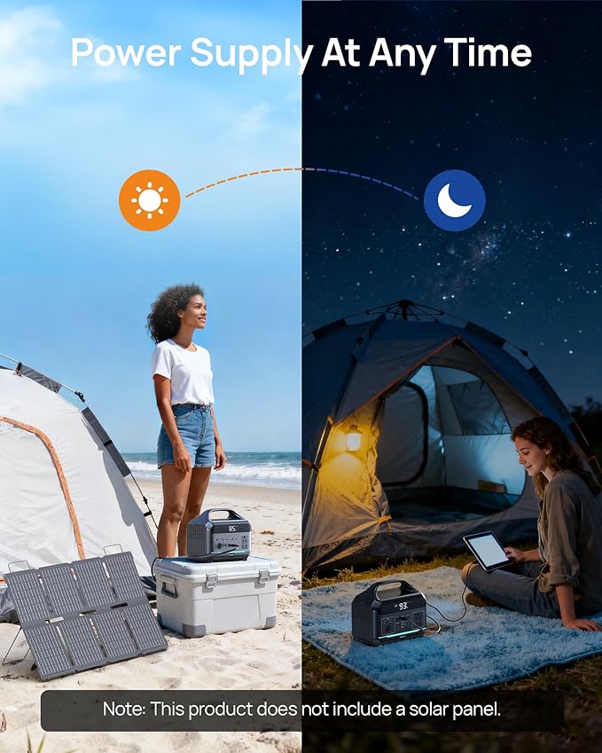 Portable Power Station 288Wh LiFePO4 Battery 600W Power Bank with AC Outlet Fast Charging 8.4LB Lightweight Solar Generator with Multi-Port Output for Outdoor Camping Travel and Emergency Backup
