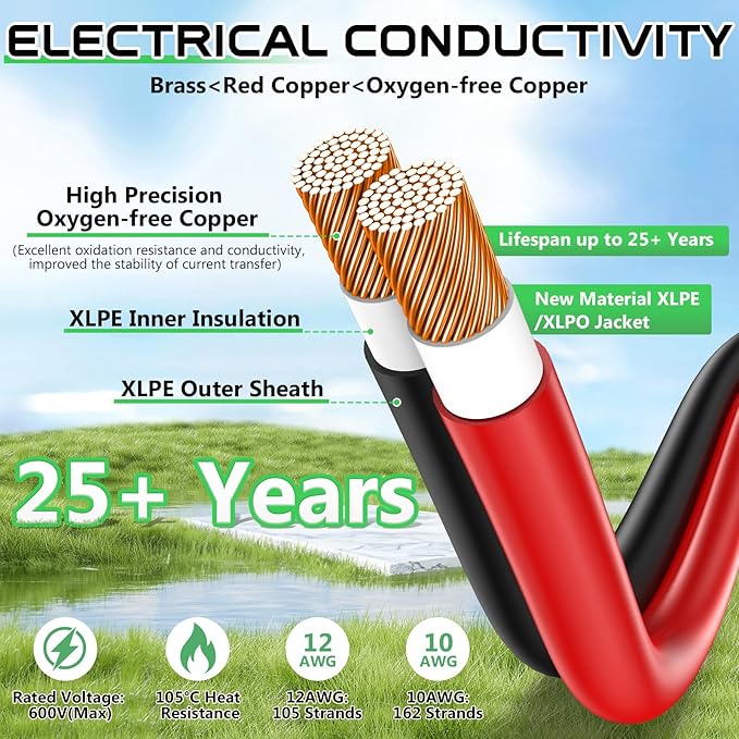 Solar to XT60i Extension Cable 10AWG 10FT XT60i Female to Male Connector for RV Foldable Solar Panel Portable Power Station Solar Generator