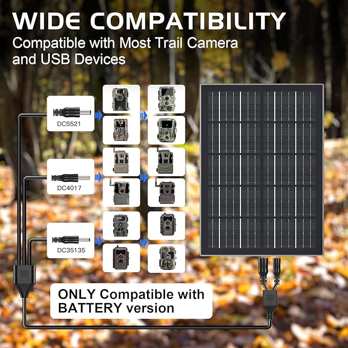 Trail Camera Solar Panel with Battery 6V/7400mAh 12V/3700mAh Solar Panel for Trail Camera 24/7 Power Supply IP66 Waterproof Solar Battery Charger for Trail Cameras X X Pro Pro 3.0 X Gen 2.0 3.0