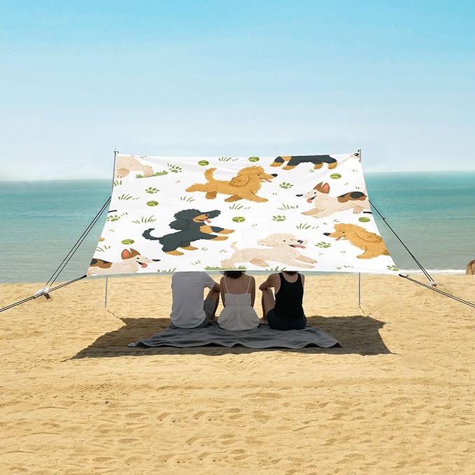 ALAZA Dog Tennis Grass Pattern Beach Tent Sun Shelter Portable Canopy Sunshade for Outdoor Camping Picnics Backyard Fun 10x9 ft
