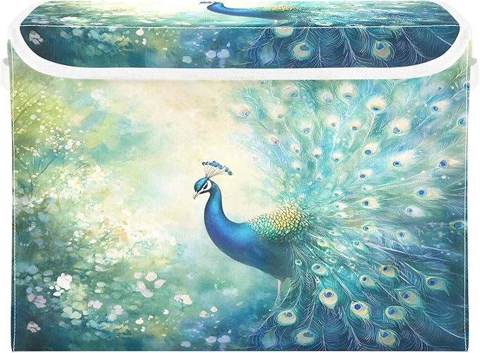 senya Baskets Collapsible Storage Bins with Lids Peacock Pattern K Storage Boxes Clothes Baskets for Organizing