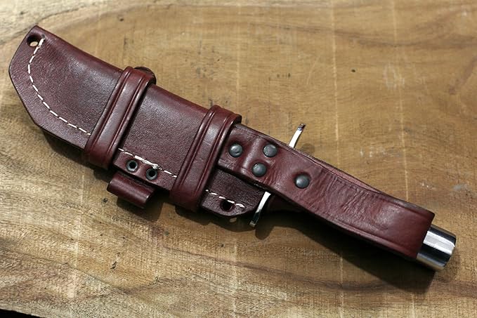 GCS Custom Handmade Stacked Leather Handle D2 Tool Steel Blade Full Tang Bowie Knive with Leather Sheath for Hunting Bushcrafting Camping Survival and EDC-GDK-024