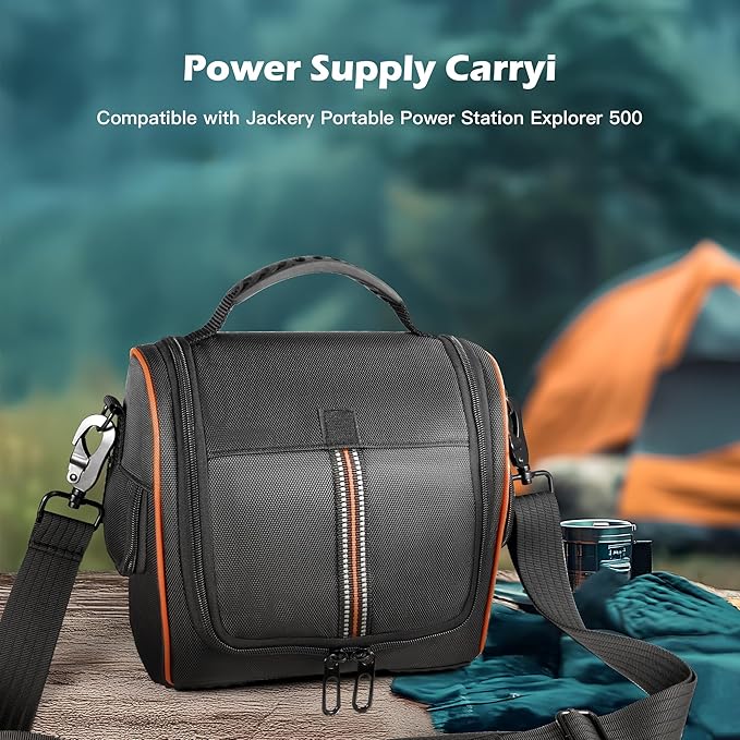 Portable Power Station Bag Compatible with Jackery Explorer 500 Generator Storage Bag with Handle Back Cable Pocket &amp Adjustable Strap for Outdoor Camping and Emergency Backup