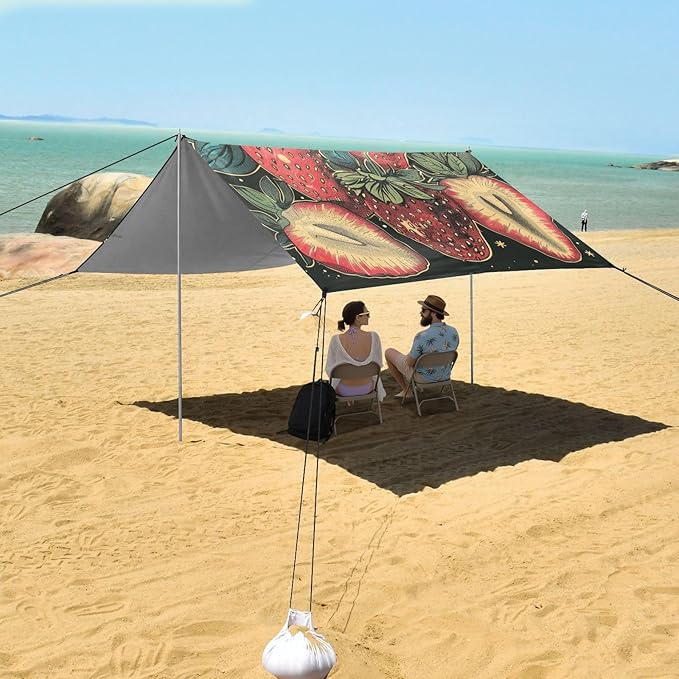 ALAZA Freshly Hand Drawn Strawberries Beach Tent Sun Shelter Portable Canopy Sunshade for Outdoor Camping Picnics Backyard Fun 10x9 ft