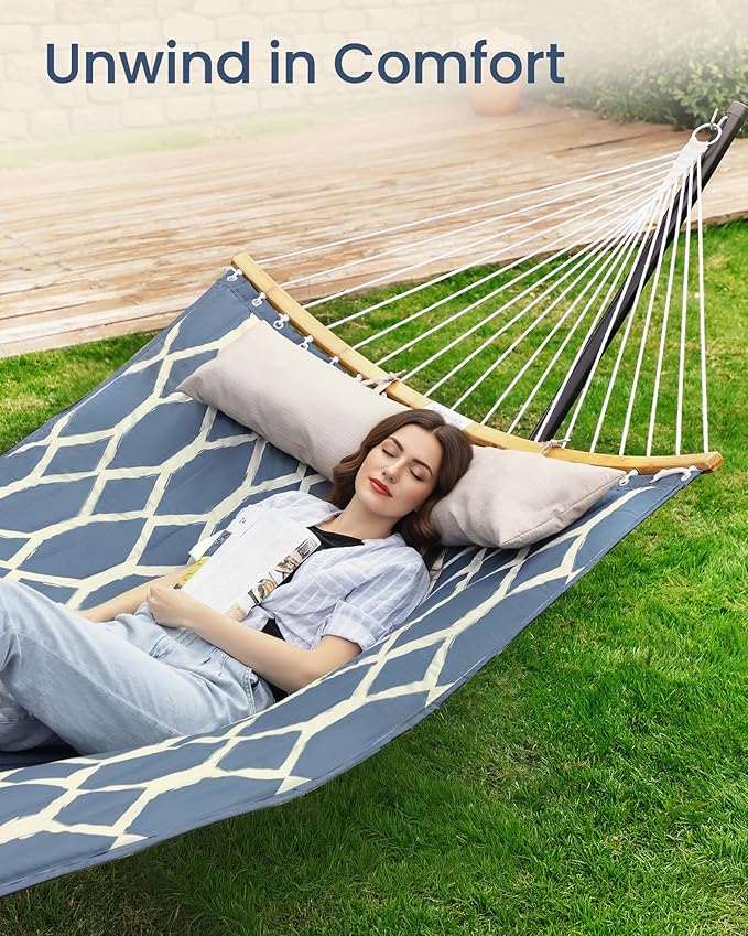 SONGMICS Hammock Quilted Double Hammock with Padded Pillow 78.7 x 55.1 Inches 495 lb Weight Capacity Portable for Outdoor Relaxation Garden Patio and Camping Blue UGDC034I02V1