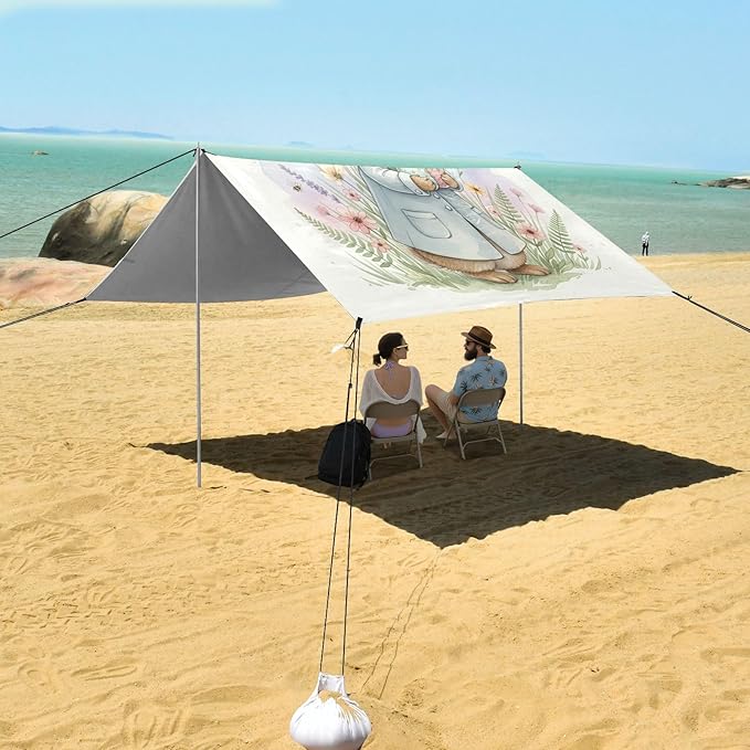 xigua Easter Bunny Beach Tent Sun Shelter with Carrying Bag - Silver Coated Oxford Fabric Beach Canopy for Beach Camping Fishing - Includes Windproof Ropes Sandbags &amp Stakes