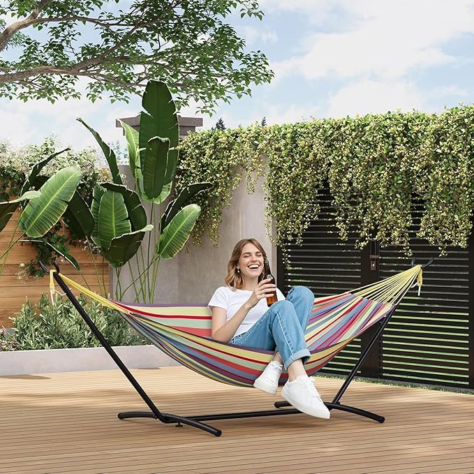 TrailBlaze Double Hammock with Stand Heavy Duty Portable Steel Hammock Set for Outdoor and Indoor Use 500lb Capacity Includes Carrying Bag Space Saving DesignQuick Assembly