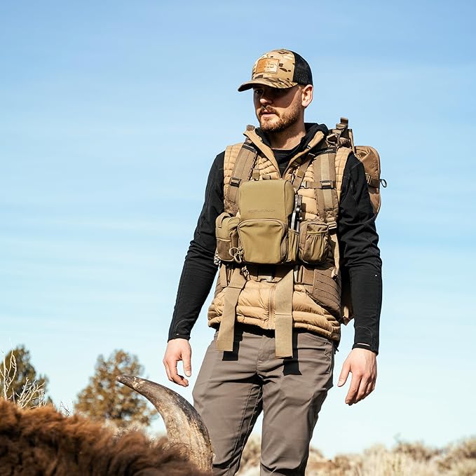 Eberlestock Bravo Modular Bino Pack – Magnetic-Free Hunting Binocular Harness with Quiet Shock Cord Closure – MOLLE Compatible – Breathable Air-Mesh Straps – Mountain Large