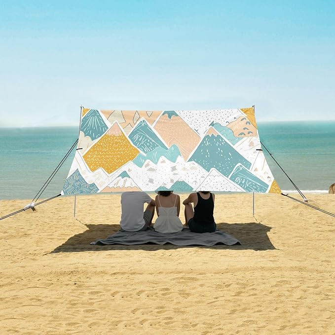 Beach Canopy with Windproof Ropes &amp Sandbags Beach Tent Sun Shade Sun Shelter for Camping Trips Fishing Backyard Fun or Picnics Mountain