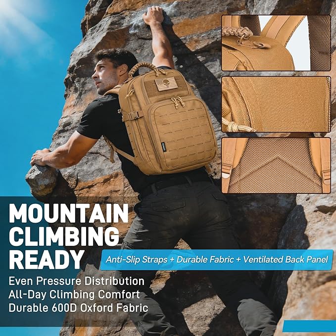 Military Tactical Backpack Tactical Backpack for Men Army 3 Days Assault Pack Military Molle Backpack Waterproof EDC Hiking Bug Out Bag with Water Bladder Compartment Hiking Rucksack