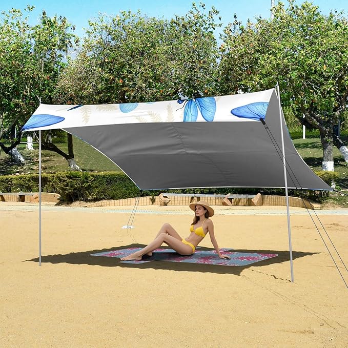 Beach Canopy with Windproof Ropes &amp Sandbags Beach Tent Sun Shade Sun Shelter for Camping Trips Fishing Backyard Fun or Picnics Dragonfly