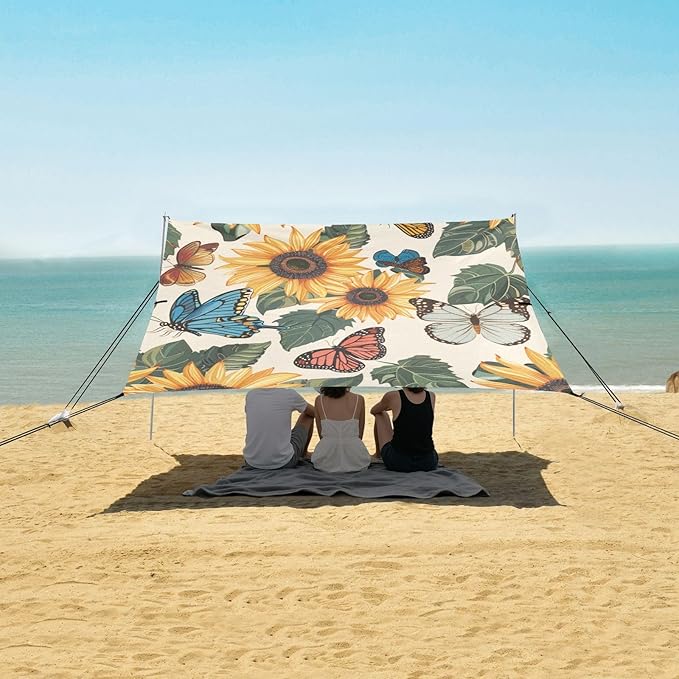 ALAZA Butterflies Sunflowers Beautiful Beach Tent Sun Shelter Portable Canopy Sunshade for Outdoor Camping Picnics Backyard Fun 10x9 ft