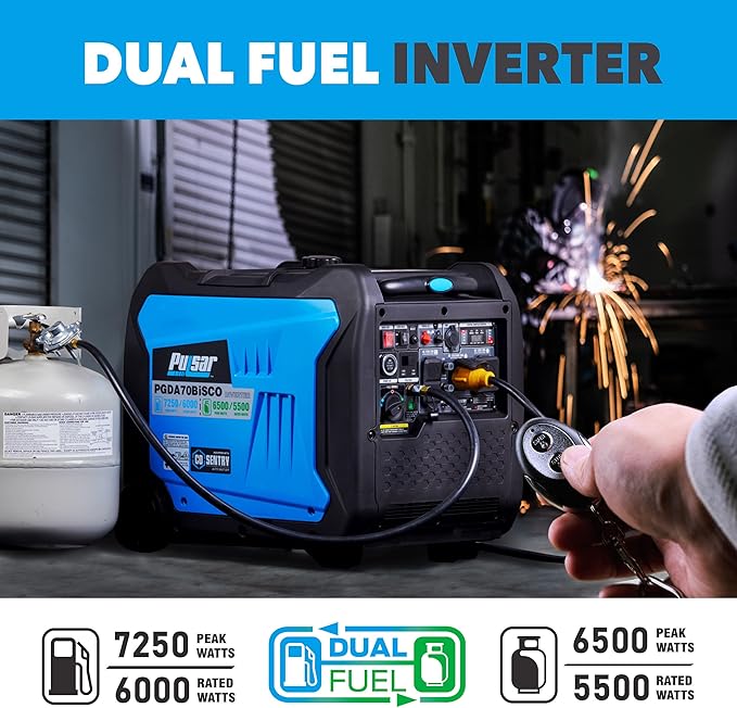 Pulsar 7250-Watt Super Quiet Dual Fuel Inverter Generator with Remote Start