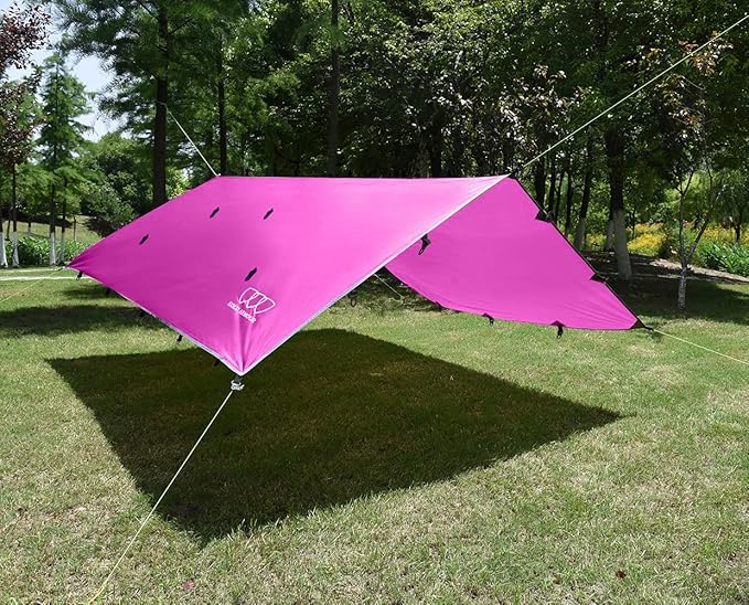 Gold Armour Rainfly Tarp Hammock Premium 14.7ft/12ft/10ft/8ft Rain Fly Cover Waterproof Ultralight Camping Shelter Canopy Survival Equipment Gear Tent Accessories (Pink 12ft x 10ft)