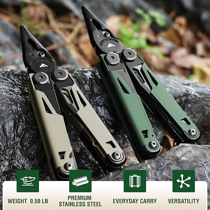 FLISSA Multitool 15-in-1 Multi Tool Pocket Knife with Sheath Stainless Steel EDC Multitool Pliers for Men All-in-One Tools for Camping Fishing Survival – Ideal Christmas Gift for Man