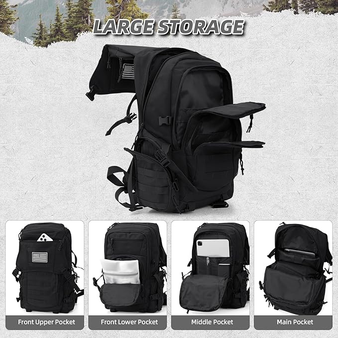 35L Military Tactical Backpack for Men Water Resistant Assault Pack for Women Black Molle Daypack 3 Day Bug Out Bag Rucksack for TrekkingCamping Survival EDC