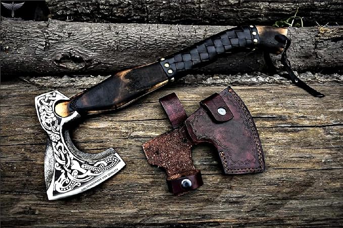 Custom Gift Forged Carbon Steel Viking Axe with Rose Wood Shaft Viking Bearded Camping Axe &amp Hatchet Best Birthday Gift for Him 18 Inches (Medieval Axe)