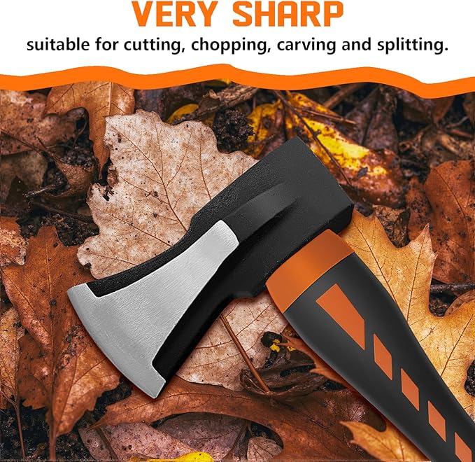 Chopping Axe Hand Axe Camp Hatchet for Splitting Kindling and Chopping Branches Wood Chopping Axe 6.8 lb with 36-in Fiberglass Handle (L)