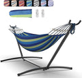 Everyfun Double Hammock with Space-Saving Steel Stand 2 Person Heavy-Duty Hammock for Garden Yard or Outdoor 600lbs Capacity Wide Blue