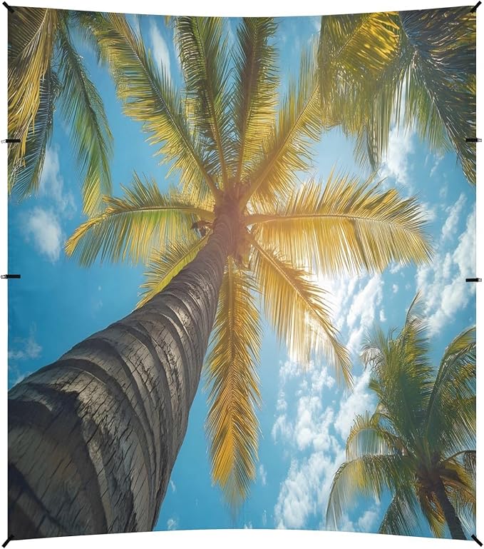 Summer Palm Trees Beach Tent Sun Shelter Set UPF50+ UV Protection 10.5 x 9.19 FT Camping Shade Canopy with Sandbags Sand Anchors Carrying Bag and Others