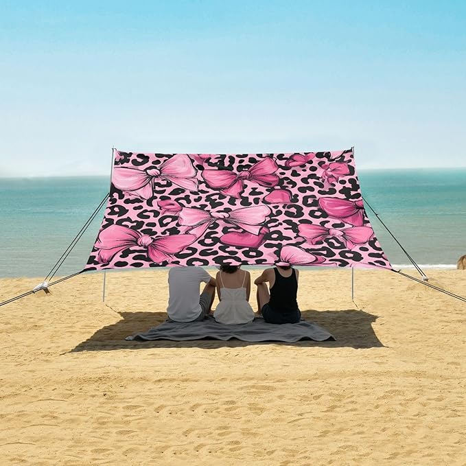 ALAZA Leopard Background Bow Pattern Beach Tent Sun Shelter Portable Canopy Sunshade for Outdoor Camping Picnics Backyard Fun 10x9 ft