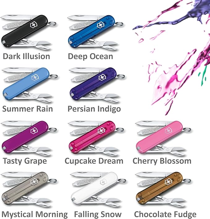 Victorinox Classic SD Swiss Army Knife Compact 7 Functions Swiss Made Pocket Knife with Small Blade Screwdriver and Key Ring - Falling Snow (White)
