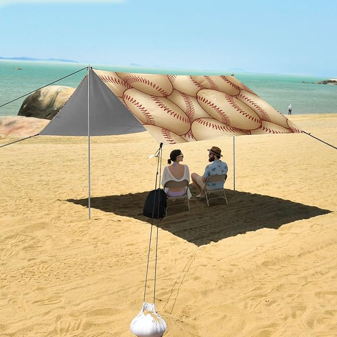 xigua Baseball Beach Tent Sun Shelter with Carrying Bag - Silver Coated Oxford Fabric Beach Canopy for Beach Camping Fishing - Includes Windproof Ropes Sandbags &amp Stakes