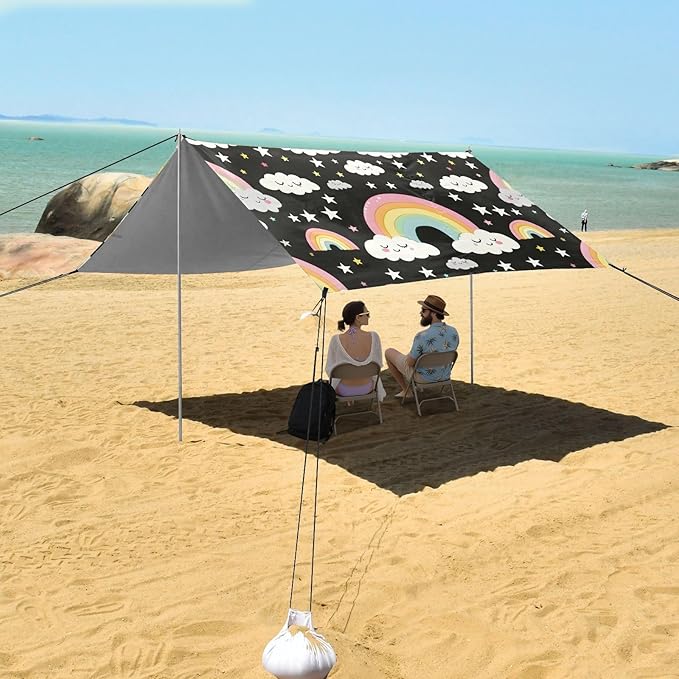 ALAZA Rainbow Star Pattern Beach Tent Sun Shelter Portable Canopy Sunshade for Outdoor Camping Picnics Backyard Fun 10x9 ft