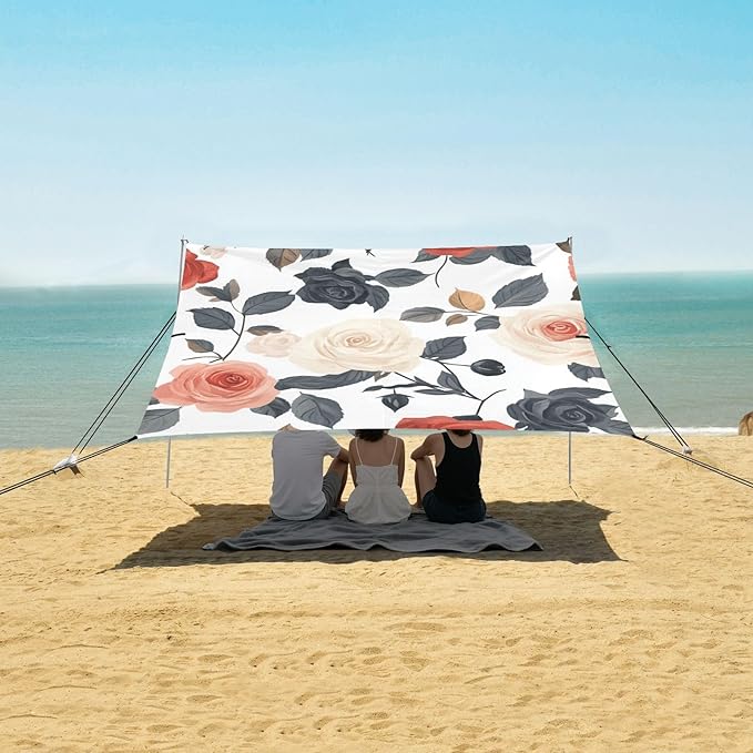 ALAZA Spring Roses Flower Beach Tent Sun Shelter Portable Canopy Sunshade for Outdoor Camping Picnics Backyard Fun 10x9 ft