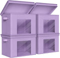 Univivi Foldable Fabric Storage Boxes Large Storage Bins with Lids [4-Pack] Collapsible Storage Cubes Organizer Containers Organization Baskets for Home Bedroom Closet (Purple 17“ x 12” x 12)
