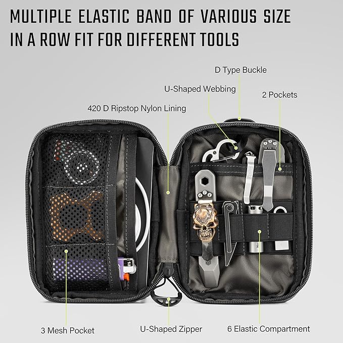 TACTICAL GEEK EDC Compact Waist Pocket Pouch Men EDC Pouch Organizer Multi-Purpose Molle Tool Pouch for Multitools Utility Tool Organizer Bag for Daily Essentials Carry (Block E3.0-BK)
