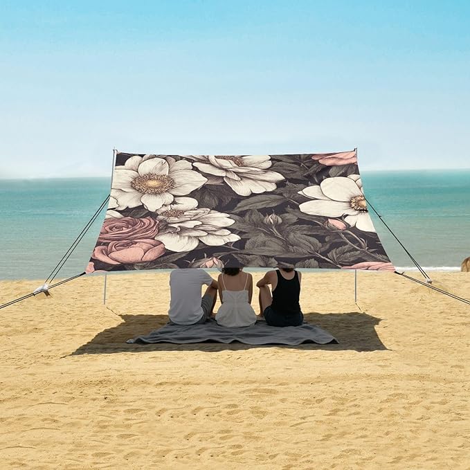 ALAZA Vintage Roses and Flower Beach Tent Sun Shelter Portable Canopy Sunshade for Outdoor Camping Picnics Backyard Fun 10x9 ft