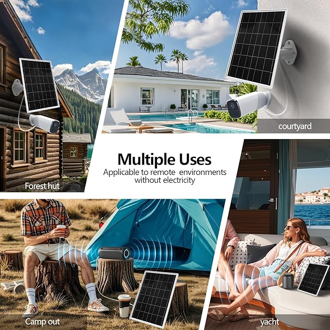 Solar Panel for Trail &amp Game Camera Security Built-in Rechargeable 20000mAh Battery USB-C &amp Micro USB DC (3.5 * 1.35) with Multi-Interfaces 5V Output IP66 Waterproof