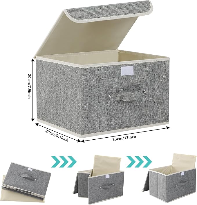 Fabric Storage Bins Cube Organizers with Flip-Top Lid and HandlesStorage Boxes for Organizing HomeOfficeand ClosetGrey5 Pack 13 X 9.1 X 7.9 in