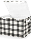 Black White Buffalo Plaid Large Storage Bins with Linen Foldable Storage Cubes Fabric Closet Organizer Containers box with Flip-Top Lid for Home Office 16.5 x 12.6 x 11.8 IN