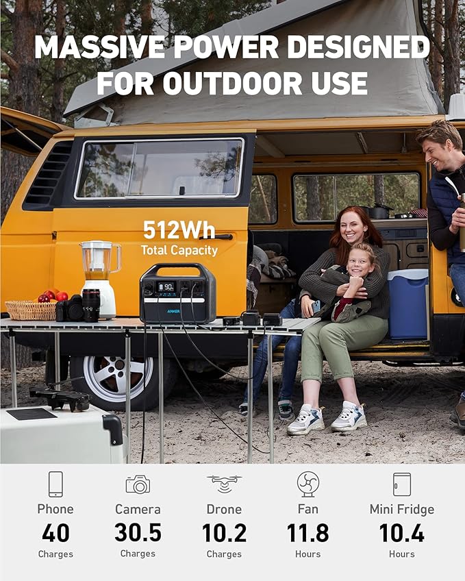 Anker 536 Portable Power Station with Anker Carrying Case Bag 508Wh Solar Generator (Solar Panel Optional)500W 9-Port Powerhouse 4 AC Outlets 60W USB-C PD Output LED Light for Outdoor Camping