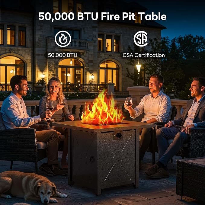 Electactic 28 Inch Propane Fire Pit 3-in-1 Multi-Use Outdoor Fire Pit Table 50000 BTU Steel Gas Fire Pit with Lid &amp Lava Rock Add Warmth and Ambience for Patio Deck Garden Outdoor Gatherings