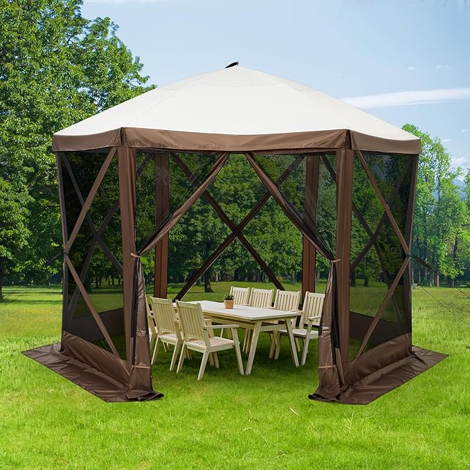 10x10FT Portable Gazebo Tent with Mosquito Netting - Instant Setup Canopy Shelter 6 Sidewalls &amp Carry Bag Stakes for Camping Backyard Lawn Events