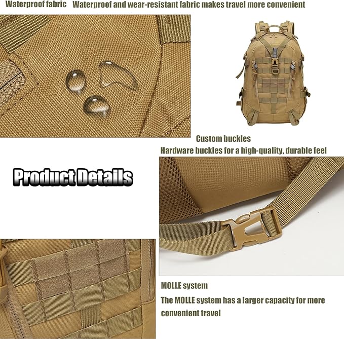 Tactical Backpack Military Hiking Day Waterproof Molle Bag Camping Trekking Fishing Gym Traveling Motorcycle