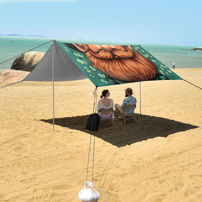 St Patrick's Day Leprechaun Beach Tent Sun Shelter Set UPF50+ UV Protection 10.5 x 9.19 FT Camping Shade Canopy with Sandbags Sand Anchors Carrying Bag and Others