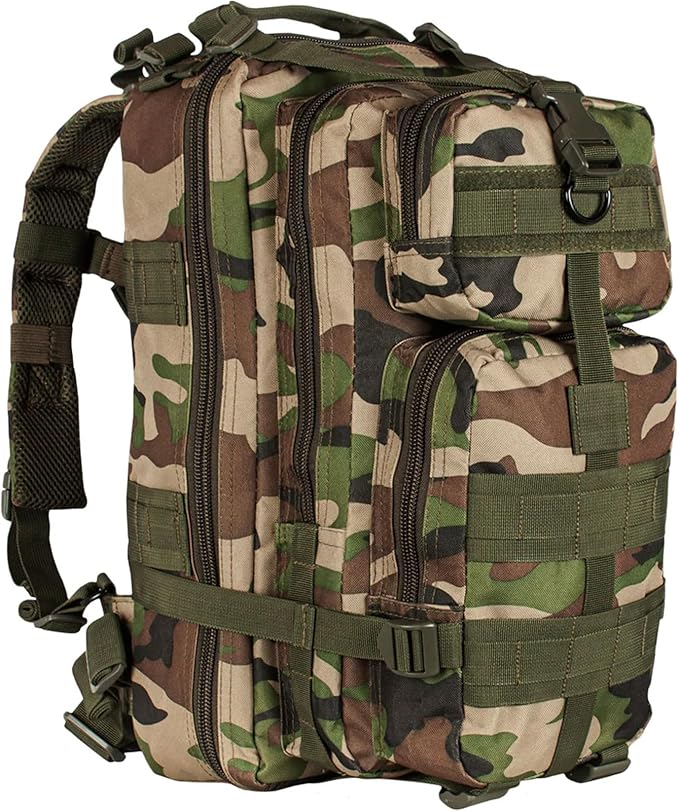 FOX OUTDOOR PRODUCTS Medium Transport Pack | 29L Tactical Backpack with Organizer Pockets MOLLE Webbing &amp Hydration Sleeve Woodland Camo