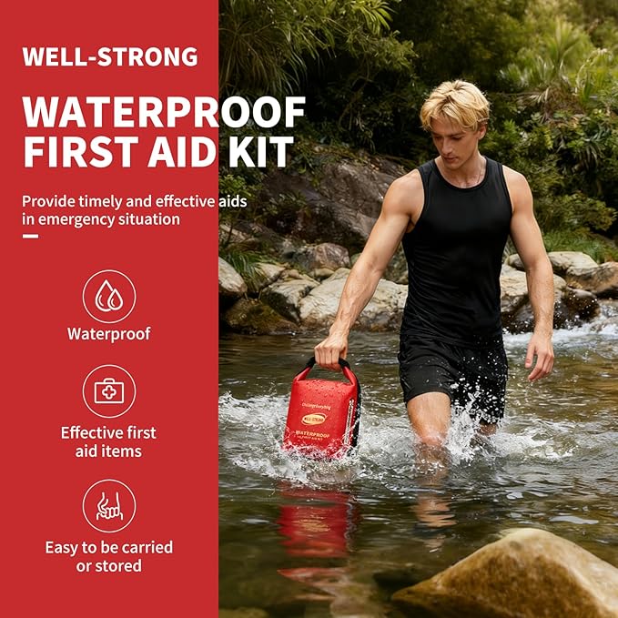Waterproof First Aid Kit with Sealing Strip 226PCS Marine Boat Safety Kit Medical Emergency Kit with Roll Top Closure &amp Buckle for Kayaking Fishing Boating Outdoor