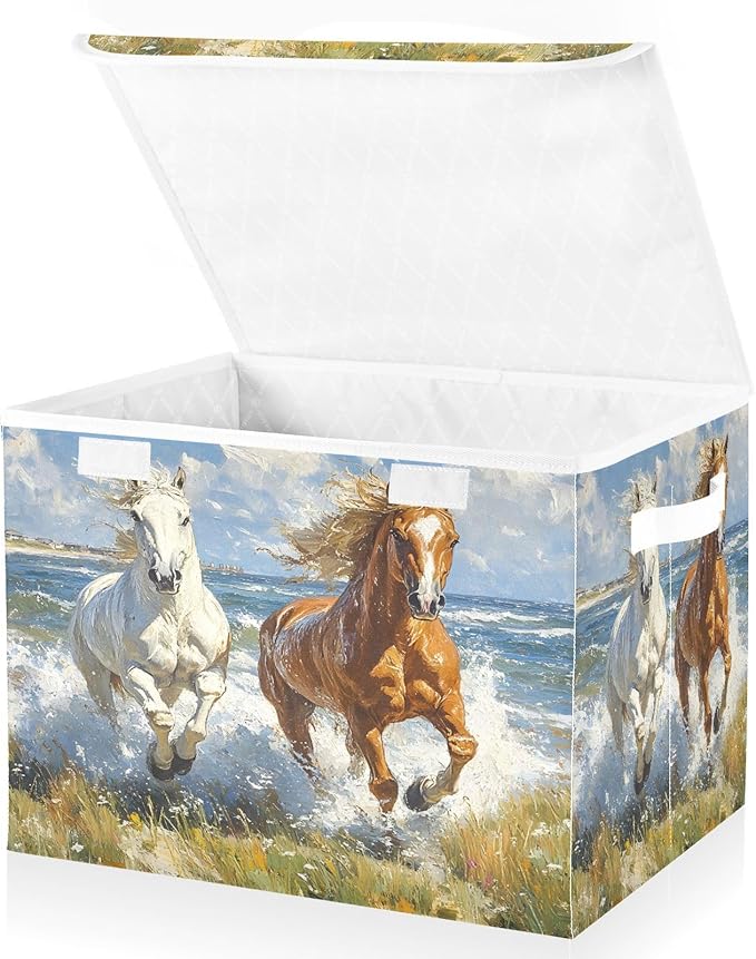 senya Baskets Collapsible Storage Bins with Lids Horse Print D Storage Boxes Clothes Baskets for Organizing