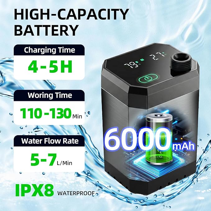 Portable Shower for Camping Filtered Camping Shower IPX8 Waterproof6000mAh Rechargeable Outdoor Camp Shower Pump with LED Display 4 Spray Modes for Hiking Travel Pet