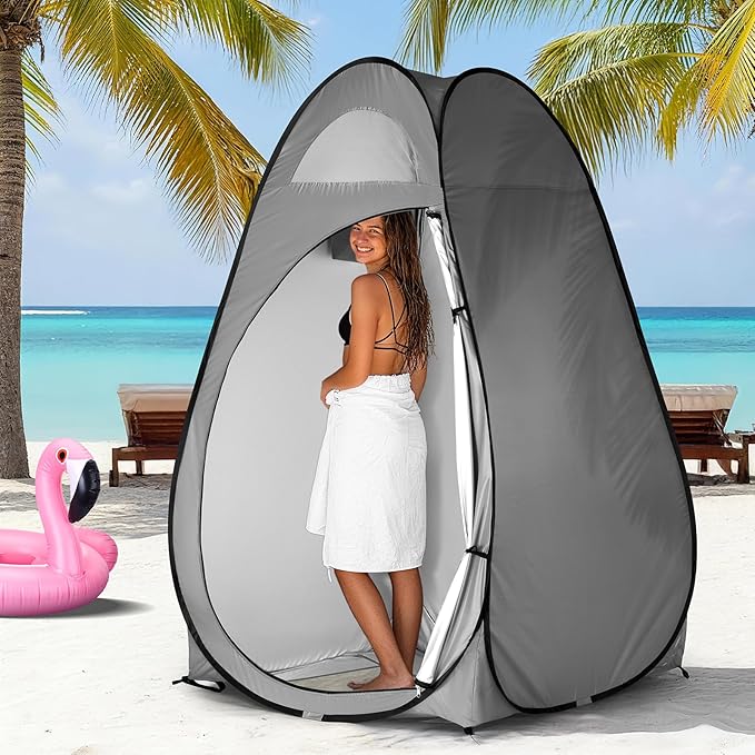 Outvita Shower Tent Instant Privacy Dressing Changing &amp Toilet Tent 74’’ Portable Outdoor Shelter for Camping Hiking Fishing Picnic Beach with Carry Bag (Gray)