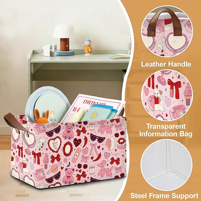 Storage Bin with Handles Pink Bowknot Collapsible Laundry Baskets for Books Laundry - Use in Nursery Closet Organizers and Storage Blanket Basket